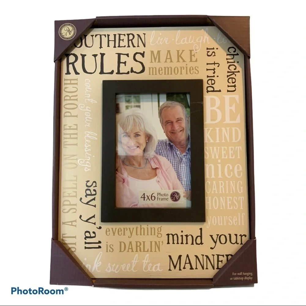 Photo Frame Southern Rules Phrases Farmhouse Country Theme Table Wall Decor 4x6
